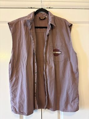 Harley-Davidson Men's Sleeveless Button-Down Shirt in Dusty Mauve
